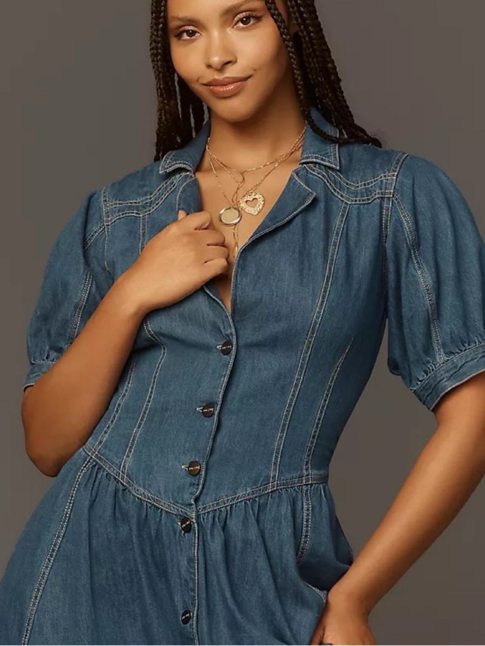 Anthropologie PILCRO Blue Denim Cotton Button Down Midi Western Dress Size 6 - Picture 2 of 12